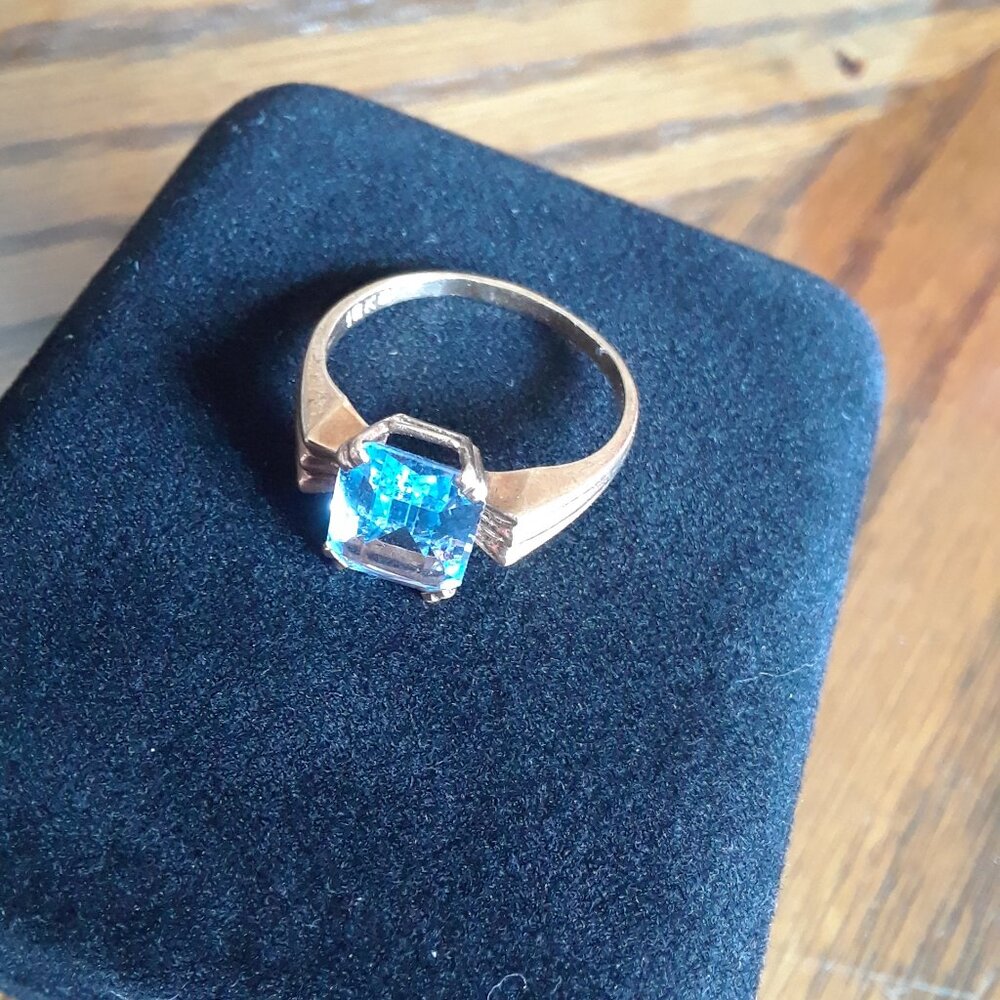 10K Yellow Gold Filled Blue Emerald cut Stone Ring
